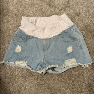 Denim Blue Women's maternity Shorts with Gray Waistband